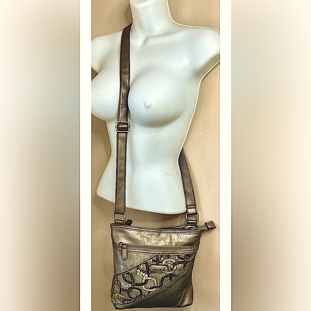 🖤ROSETTI🖤 SEQUIN LOOP ABSTRACT PRINT FAUX LEATHER ZIP VTG CROSSBODY/SHOULDER BAG
